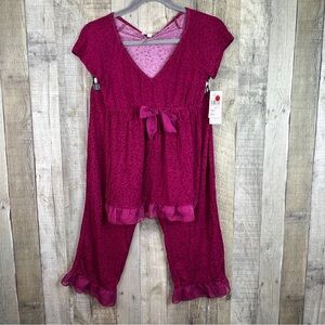 Lemon Tart 2pc PJ Set Short Sleeve VNeck Surplice Top w/Tie & Capri Length